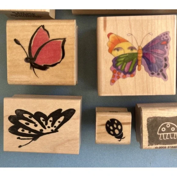 Butterflies & Ladybugs Wooden Block Rubber Stamps Lot of 13 - Picture 4 of 13